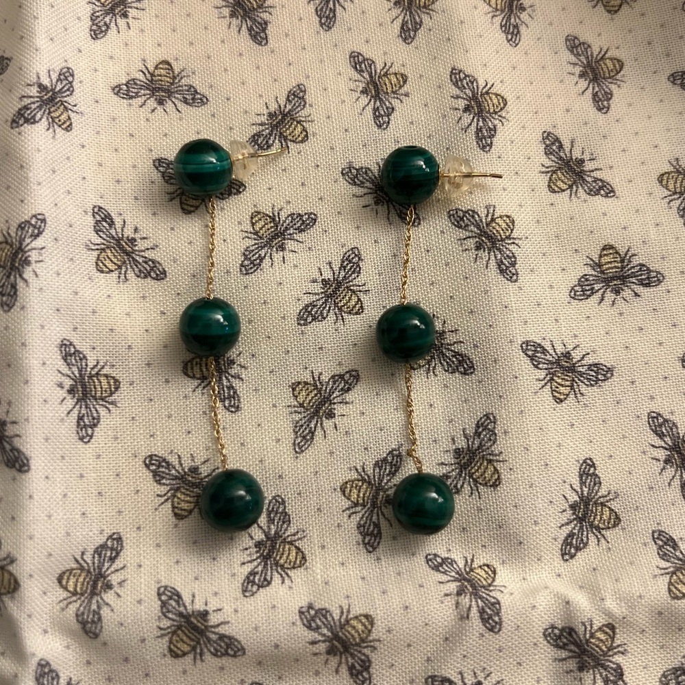 14k gold dark green drop earrings